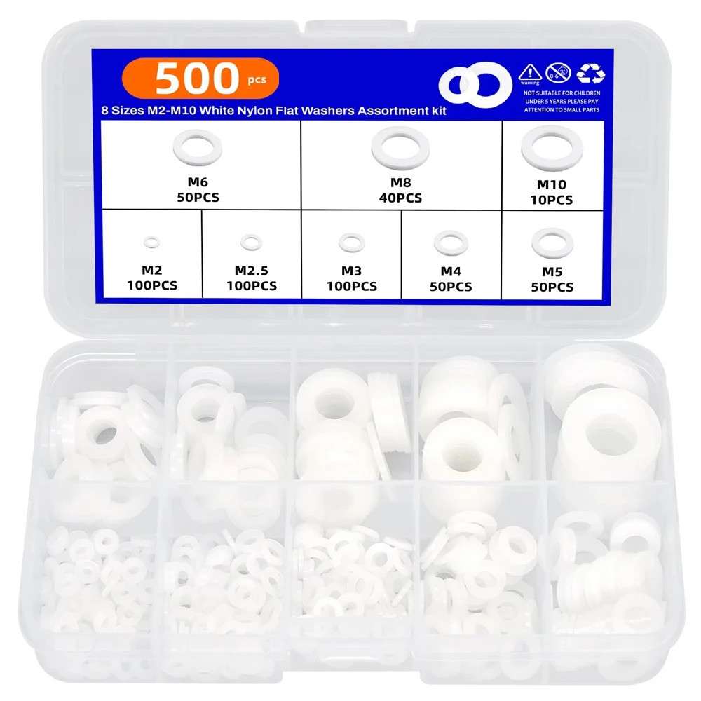 Набір пластикових шайб нейлонових M2 M2.5 M3 M4 M5 M6 M8 M10, 500шт.