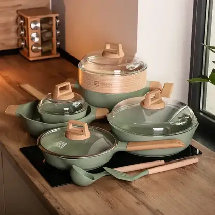 Набір посуду MGC 9 предметів з антипригарним покриттям 1.5/2.5/4 л оливковий