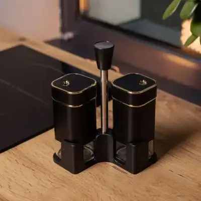 Набір для спецій 2 штуки по 120 мл на підставці чорний