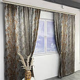 Готовий комплект жаккардових штор на тасьмі з підхватами 150х270 см Колір сіро-бронзовий, фото 6