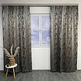 Готовий комплект жаккардових штор на тасьмі з підхватами 150х270 см Колір сіро-шоколадний, фото 2