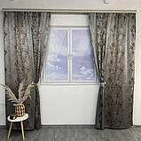 Готовий комплект жаккардових штор на тасьмі з підхватами 150х270 см Колір сіро-шоколадний, фото 5