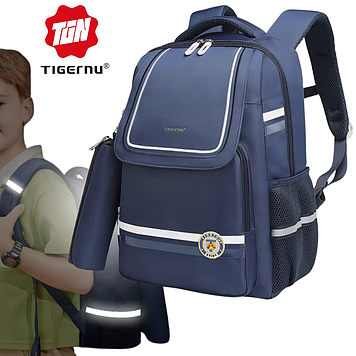 Шкільний підлітковий рюкзак середньої школи ортопедичний для хлопчика світловідбивний темно синій Tigernu
