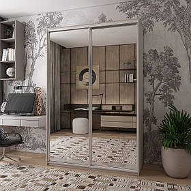 Світла шафа купе 120х45х225. Дводверна шафа купе з дзеркалом Сіті Лайт Кашемір 2 дзеркала. Шафа у вітальню
