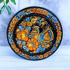 Дерев'яна тарілка 30 см  "Патріотична",  подарункове пакування , з авторським петриківським розписом