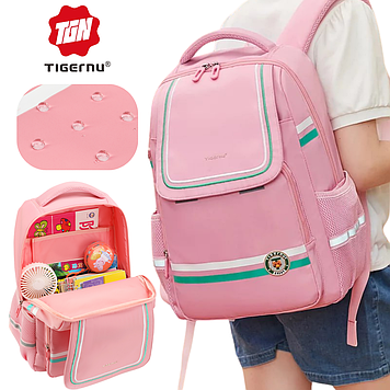Портфель в школу для дівчинки зручний ортопедичний з вентильованою спинкою і відділенням під ноутбук рожевий Tigernu