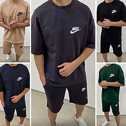Чоловічий спортивний костюм Nike шорти та футболка модний літній трикотажний, сірий, чорний, зелений, бежевий