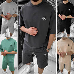 Чоловічий костюм Calvin Klein футболка та шорти стильний спортивний літній повсякденний, сірий, чорний, зелений
