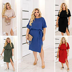 Літнє мідіплаття красиве легке на гумці з розрізом, синє, хакі, чорне, червоне