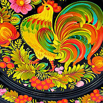 Дерев'яна тарілка 20 см "Пітушок",подарункове пакування , з авторським петриківським розписом, фото 3