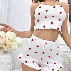 Жіночі піжами №1912 Білий з серцями