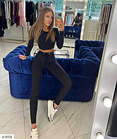 Обтислий жіночий костюм гарний стильний молодіжний топ із довгим рукавом і високі лосини арт 793