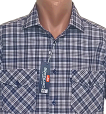 Чоловіча сорочка Brossard vk-0065 синя в клітинку класична бавовна з коротким рукавом, теніска натуральна, фото 3