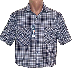 Чоловіча сорочка Brossard vk-0065 синя в клітинку класична бавовна з коротким рукавом, теніска натуральна, фото 2