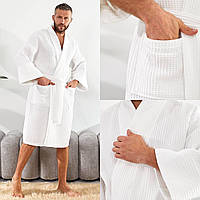 Мужской вафельный халат с поясом 100% хлопок Турция: черный, бежевый