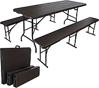 Набор садовой мебели для кейтеринга : Стол складной плаcтиковый 180 х 76 см и 2 скамейки коричневой