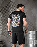 Літній комплект Далі Бога немає чорний, полегшений костюм футболка шорти шорти з принтом, футболка чорна