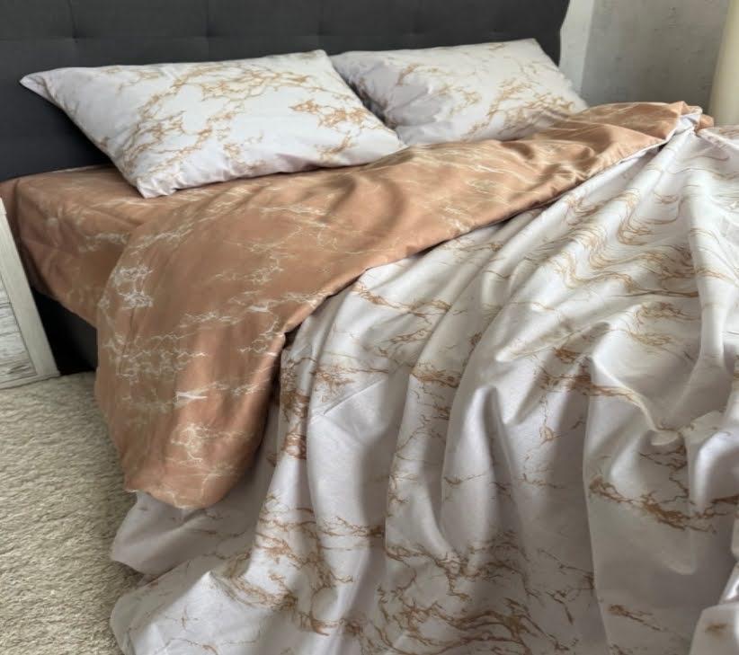 Двоспальний розмір постільна білизна бязь «Бежевий мрамор», фото 1