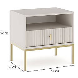 Приліжкова тумба з поличкою Marcos 54 см кашемір із золотими металевими ніжками