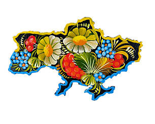 Магніт "Мапа України" 12*8 см., з Петриківським розписом фанерна, фото 1