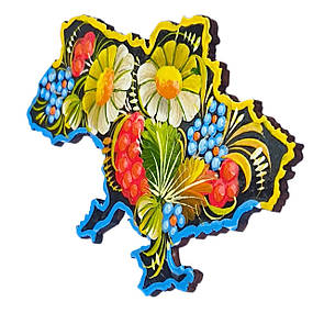 Магніт "Мапа України" 12*8 см., з Петриківським розписом фанерна, фото 2