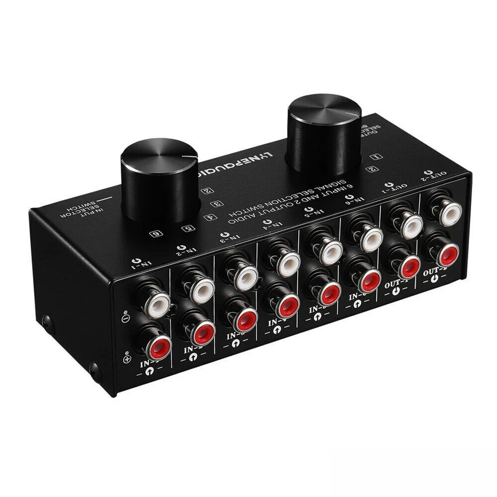 Аудіо свитч 6 входів 2 віходи Audio Switcher 6-In 2-Out 2-Way Selector Селекторний розгалужувач H5E2Box Splitter H5E2, фото 1