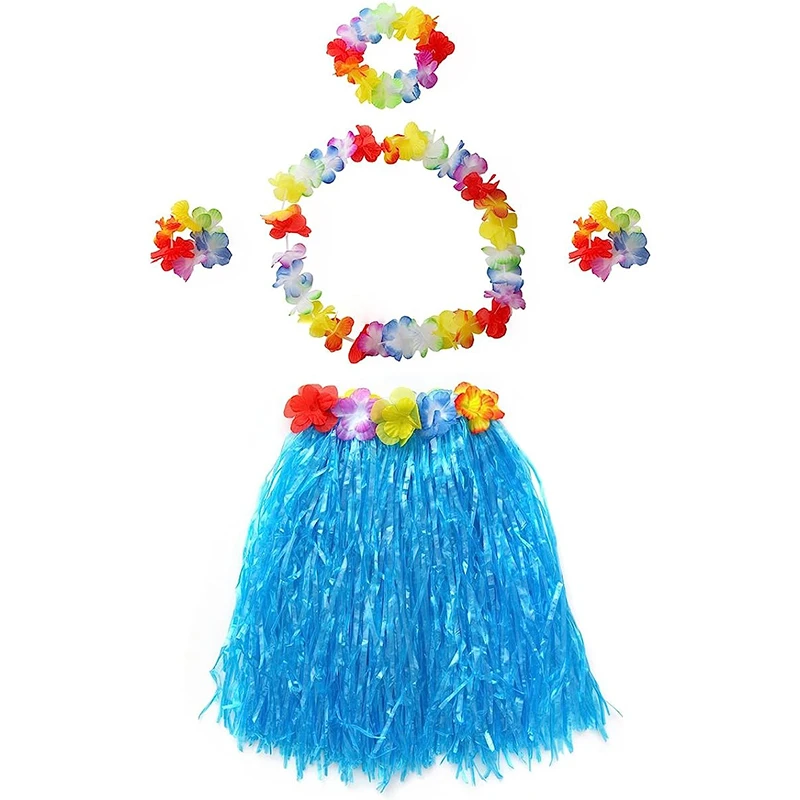 Гавайський костюм із леями та спідницею травою довжина 40 см синій, фото 1