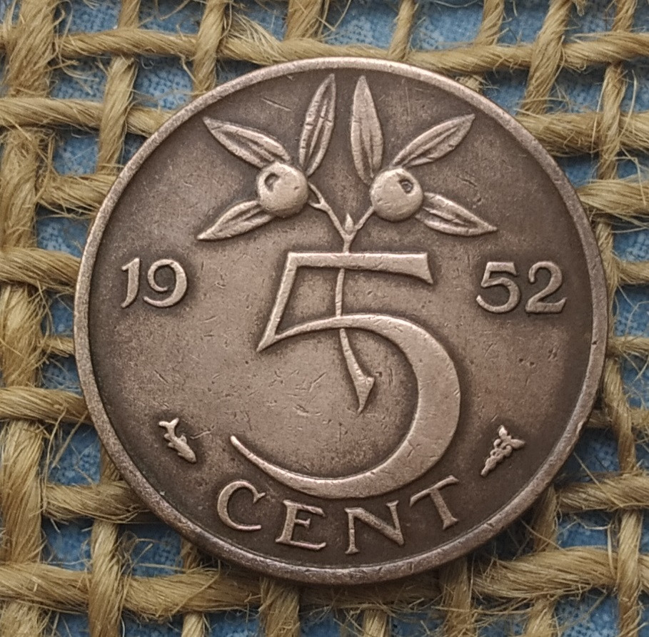 5 центiв 1952 року. Нiдерланди, фото 1