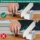 Універсальна ручна точилка для ножів і ножиць 4-в-1 Кухонна настільна механічна гострилка для професійної заточки своїми руками, фото 6