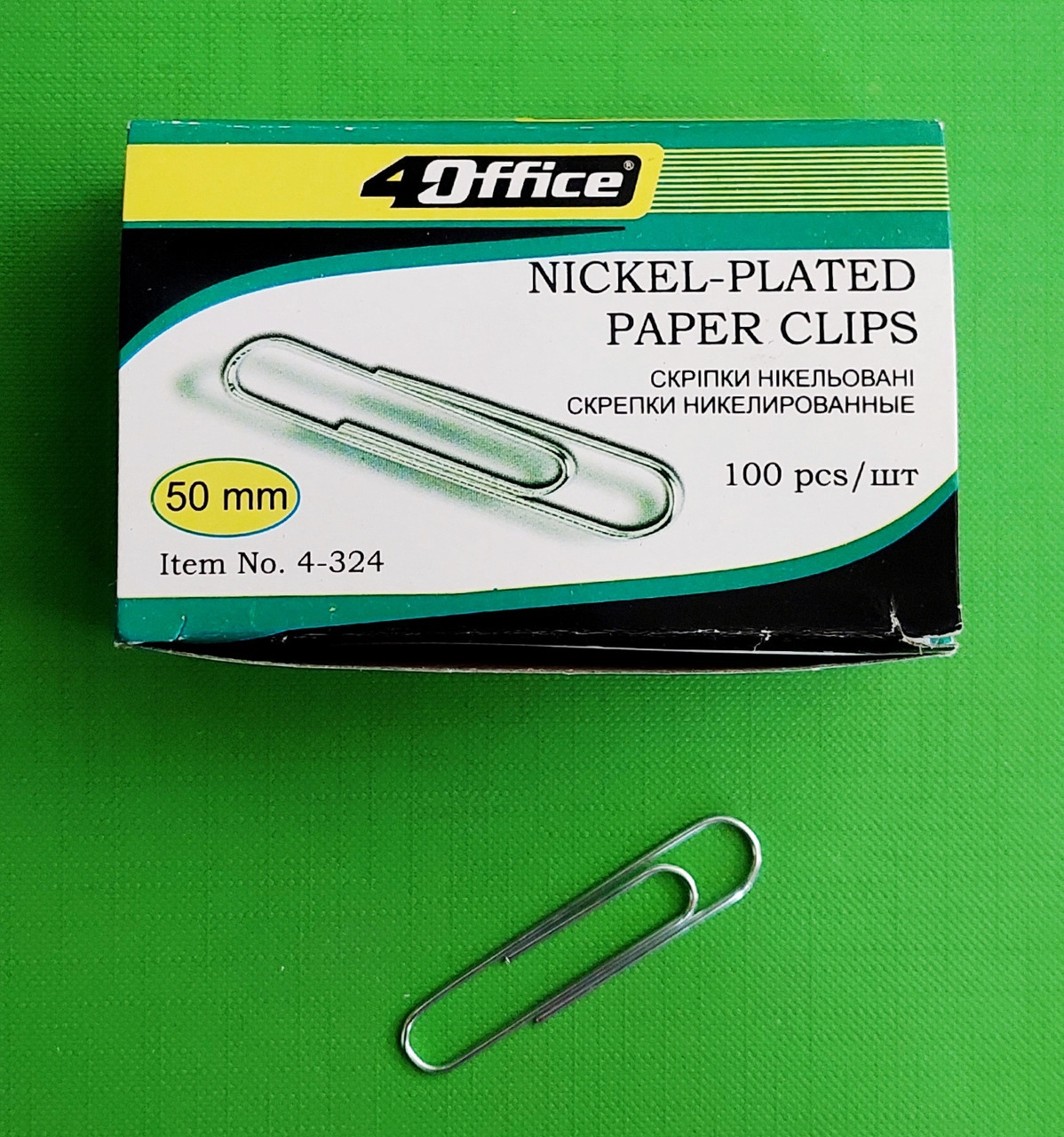 Канц Скрепка 50 мм 100 шт. 4 Office 4-324 прямі нікель