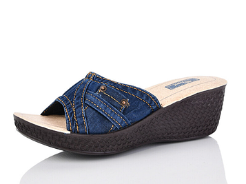 Шльопанці жіночі джинсові на танкетці Б1685