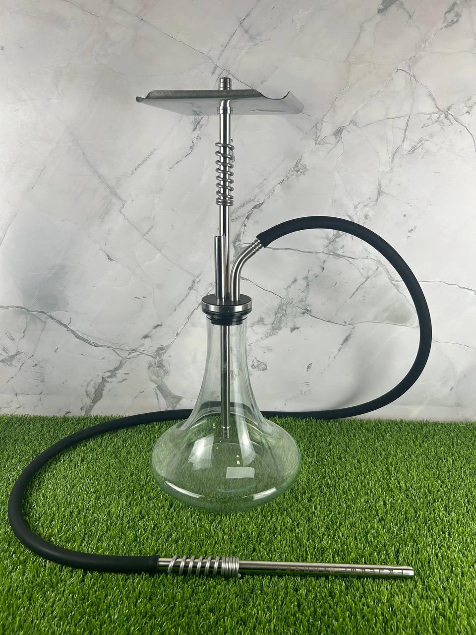 Кальян Trumpet Hookah Combi, шахта нержавіюча сталь, висота 60 см на колбі Steamulation Прозора