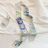 Шовкова стрічка твілі синя, біла, твіллі квіткова, хустка-твілі шовкова блакитний, синій, стрічка твіллі, шарф твіллі Ван Гог