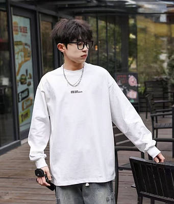 Світшот Лонг MinMin оверсайз для хлопчика 10–15 років, хлопок двонитка  Білий,  158