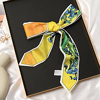 Шовкова стрічка твілі Іриси Ван Гога, жовта, хустка-твілі шовкова жовтий, стрічка твіллі, шарф твіллі, стрічка на сумку