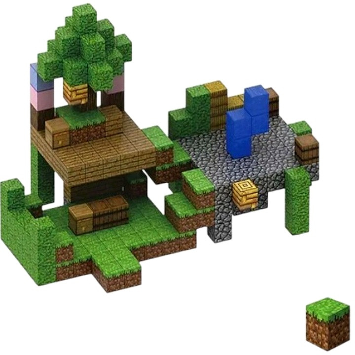 Магнітний блоковий конструктор із кубиків Minecraft Magnetic Cube «Юнтай» - велика 3D-сцена, 216 деталей, фото 1