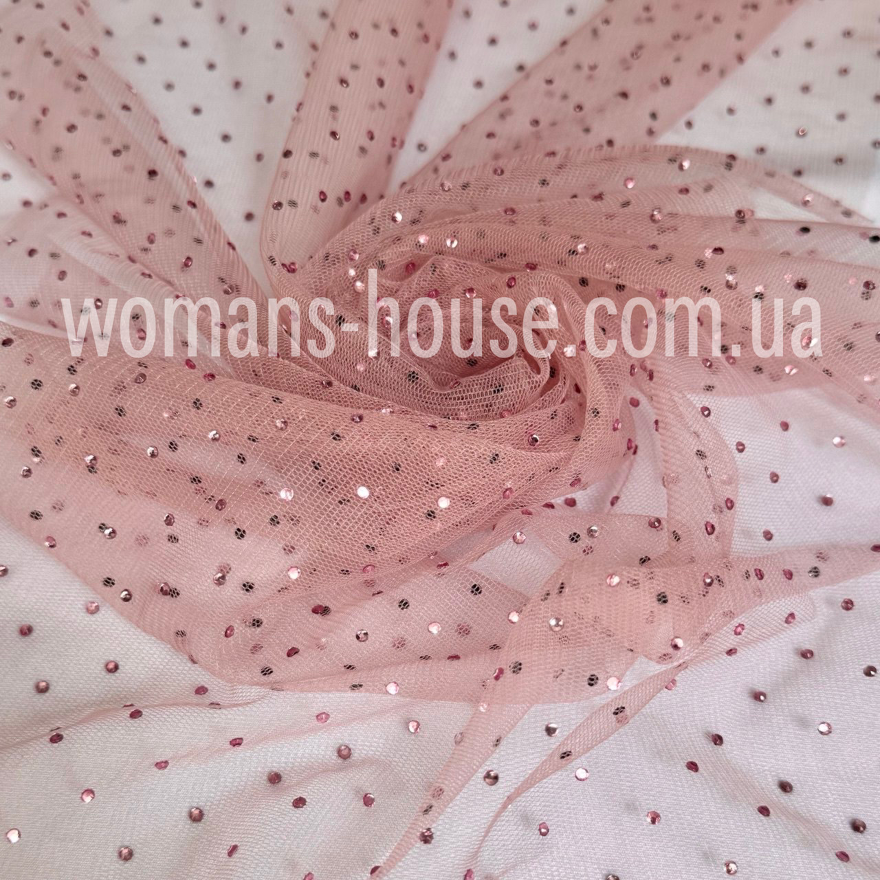 Тканина сітка стрейч із камінням 4 мм ширина 150 см Пудра, фото 1