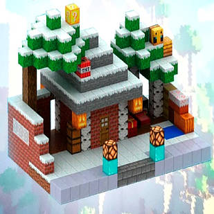 Магнітний конструктор із кубиків Minecraft Magnetic Cube «Зимовий Будиночок» - велика сцена, 448 деталей