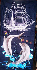 Пляжний рушник Корабль та дельфіни