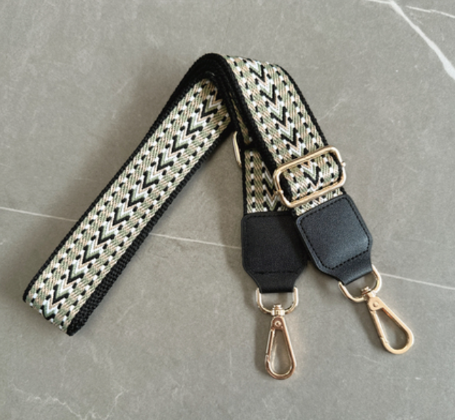 Ремінь для сумки текстильний, шкіряна чорна вставка, золота фурнітура 10031 Різнокольоровий, фото 1