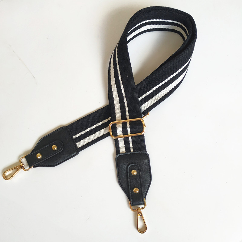 Ремінь на плече текстильний, ручка зі шкіряною вставкою, золота фурнітура 10015 Чорний, фото 1