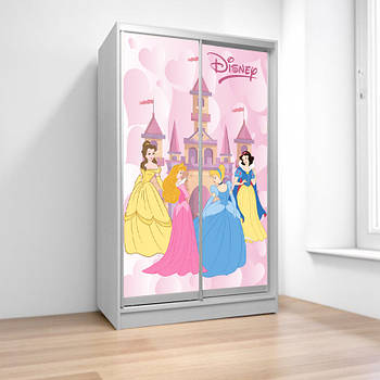 Шафа купе Принцеси, дитяча шафа купе 2/3/4 двері, шафа для одягу фотодрук