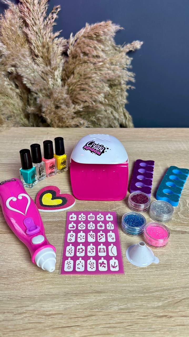 Гр Набір для манікюру 22930 (12/2) "4FUN Game Club", сушка для нігтів на батарейках, розпилювач блискіток, в коробці, фото 1