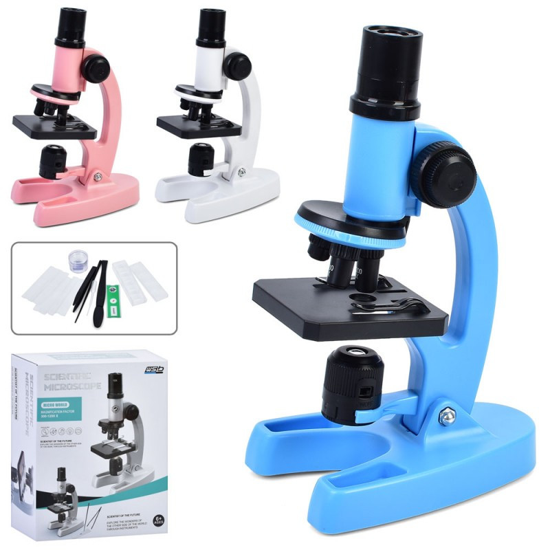 Мікроскоп дитячий W5801A, оптичний прилад, 21 см, 300-1200 Х, світло (кольорове), пінцет, інструменти, фото 1