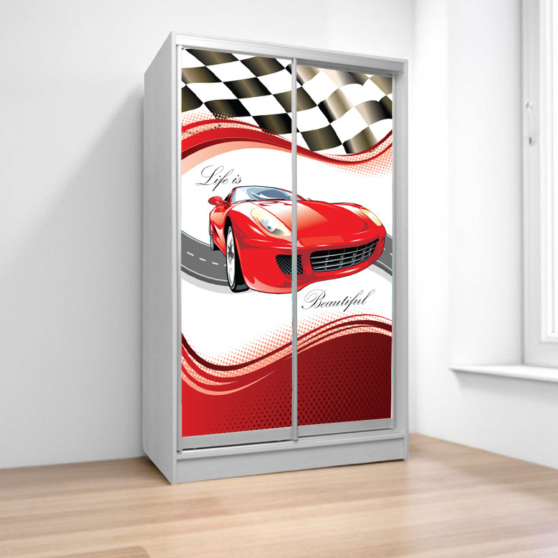Шафа купе Суперкар, дитяча шафа купе 2/3/4 двері, шафа для одягу фотодрук, фото 1