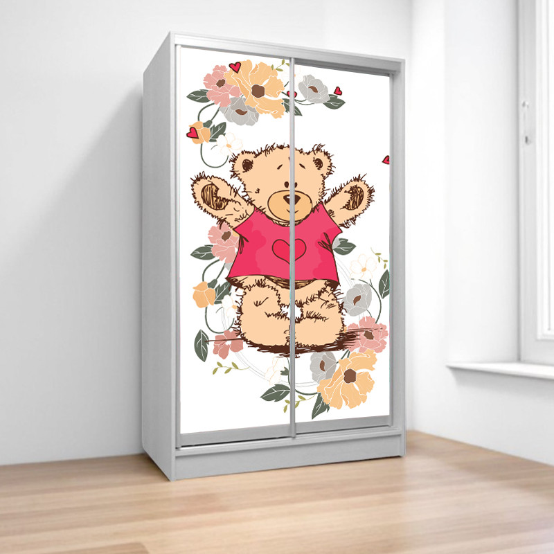 Шафа купе Ведмедик Тедді, дитяча шафа купе 2/3/4 двері, шафа для одягу фотодрук, фото 1