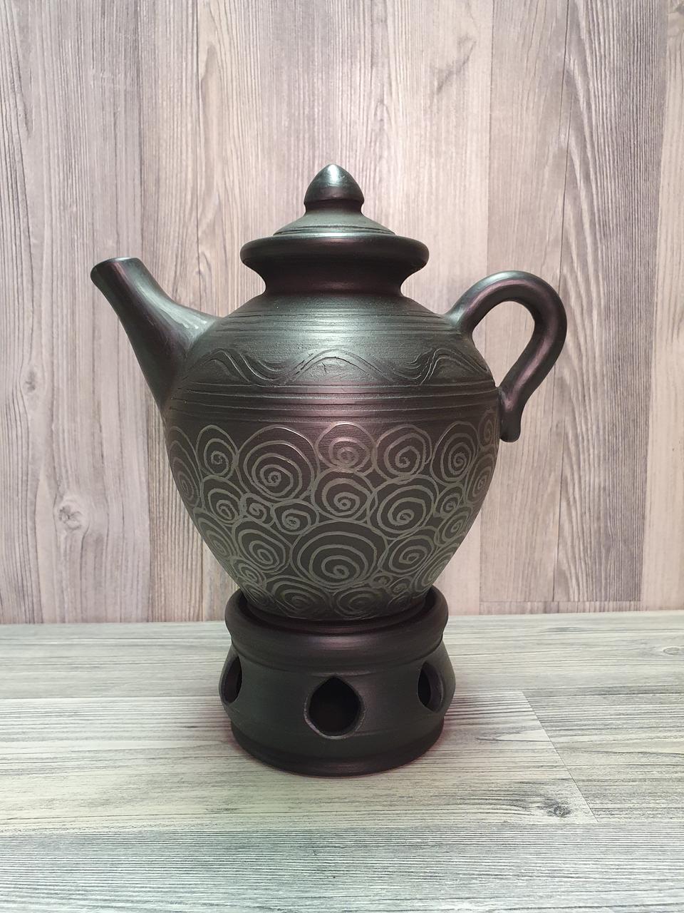 Чайник для заварювання з підігрівом (заварювальний) глиняний (з чорної глини)