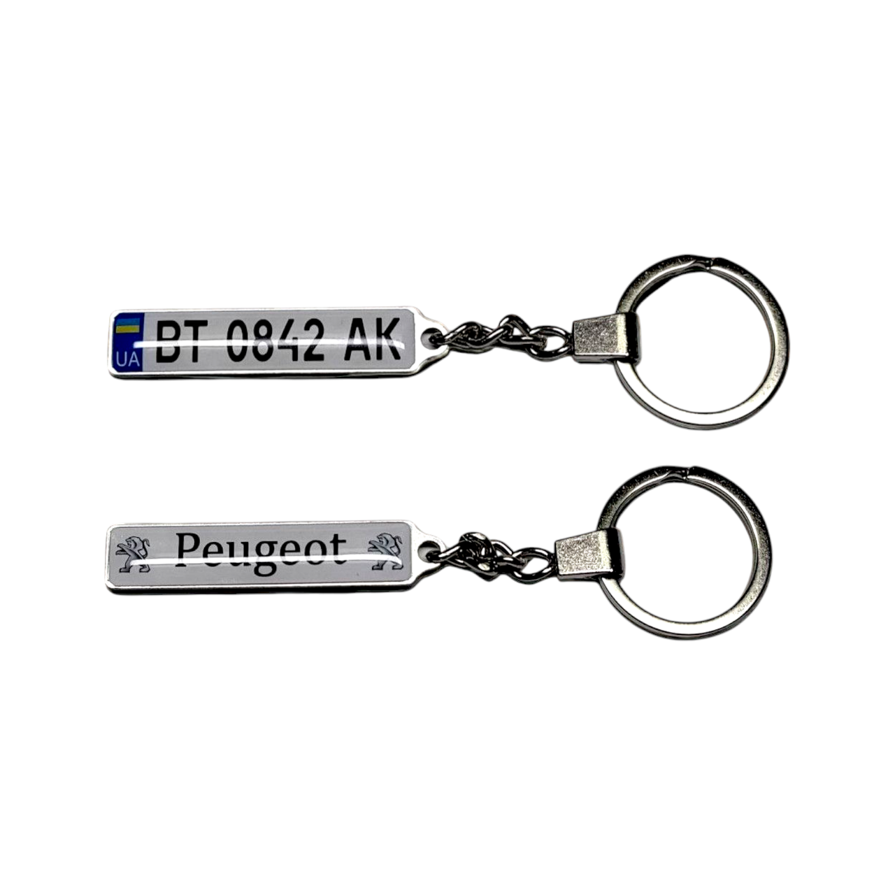 Брелок держ. номер Peugeot (Двосторонній), брелок з логотипом Пежо