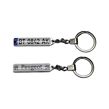 Брелок держ. номер Peugeot (Двосторонній), брелок з логотипом Пежо