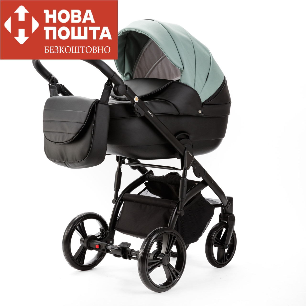 Коляска 2в1 Adamex Lanti SD-103 чорна морська хвиля, фото 1